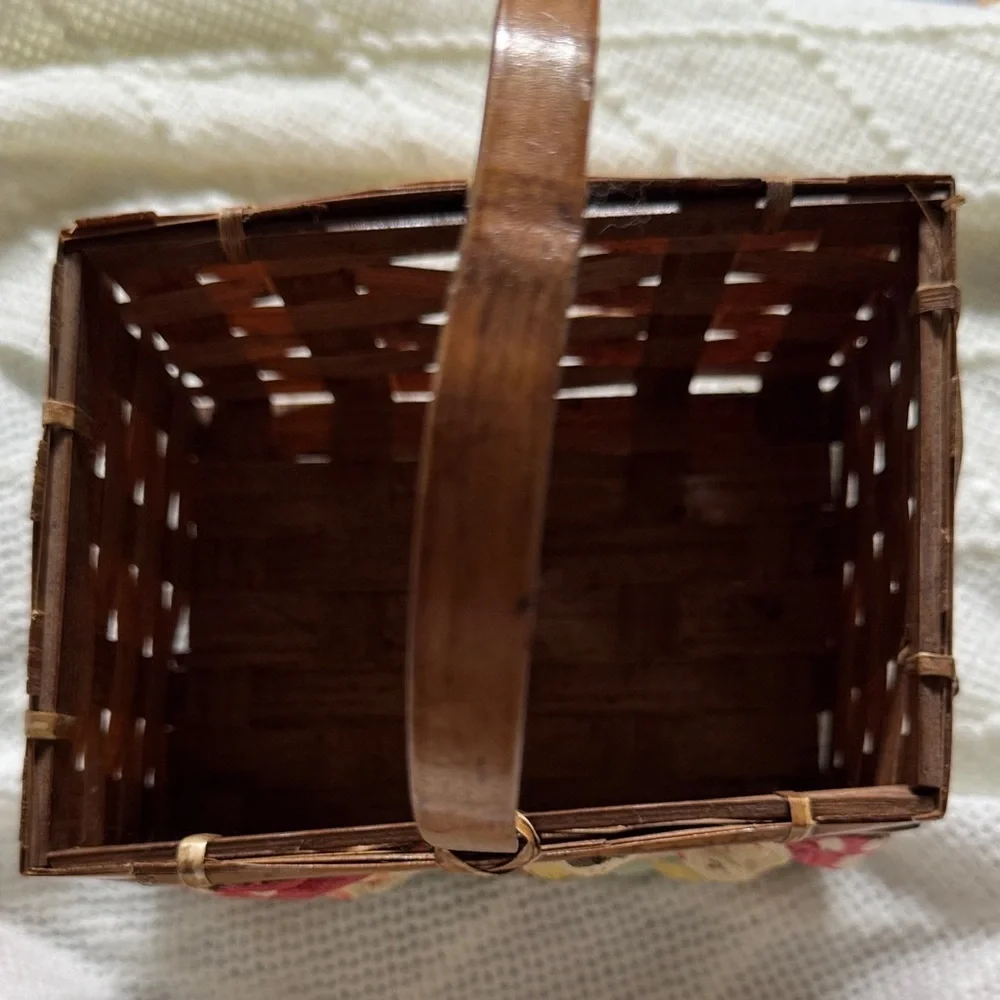 Wooden Basket with Bunny and Mushroom Design
